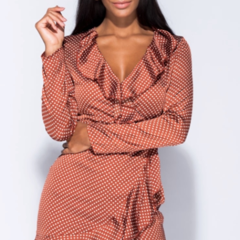 Polka Dot Satin Wrapover Dress